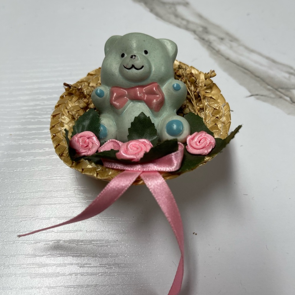 Vintage miniature straw hat with bear